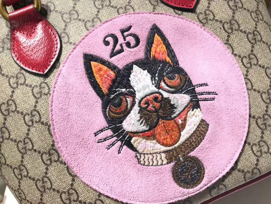 Gucci 特别推出以萌犬为主角的中国新年特别托特包 473887 粉色 配全套包装礼盒 27.5×22×11cm
