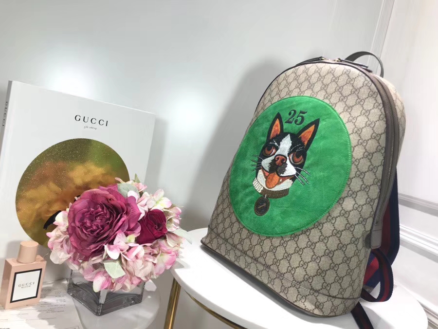 Gucci Supreme Bosco Backpack 狗狗刺绣双肩包背包 505372 绿色 31.5×41×14.5cm