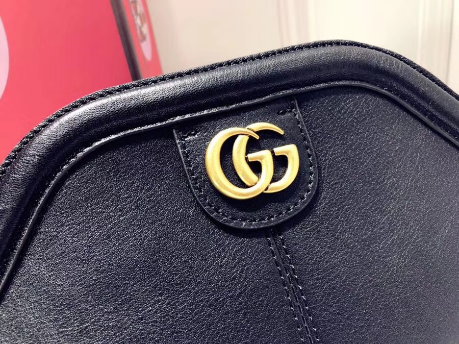 Gucci最新主打RE(BELLE)系列mini手袋 524620 黑色 天然粒纹皮革 手感超赞 经典品牌标志双G造型 猫科动物头像造型 29×18×7cm