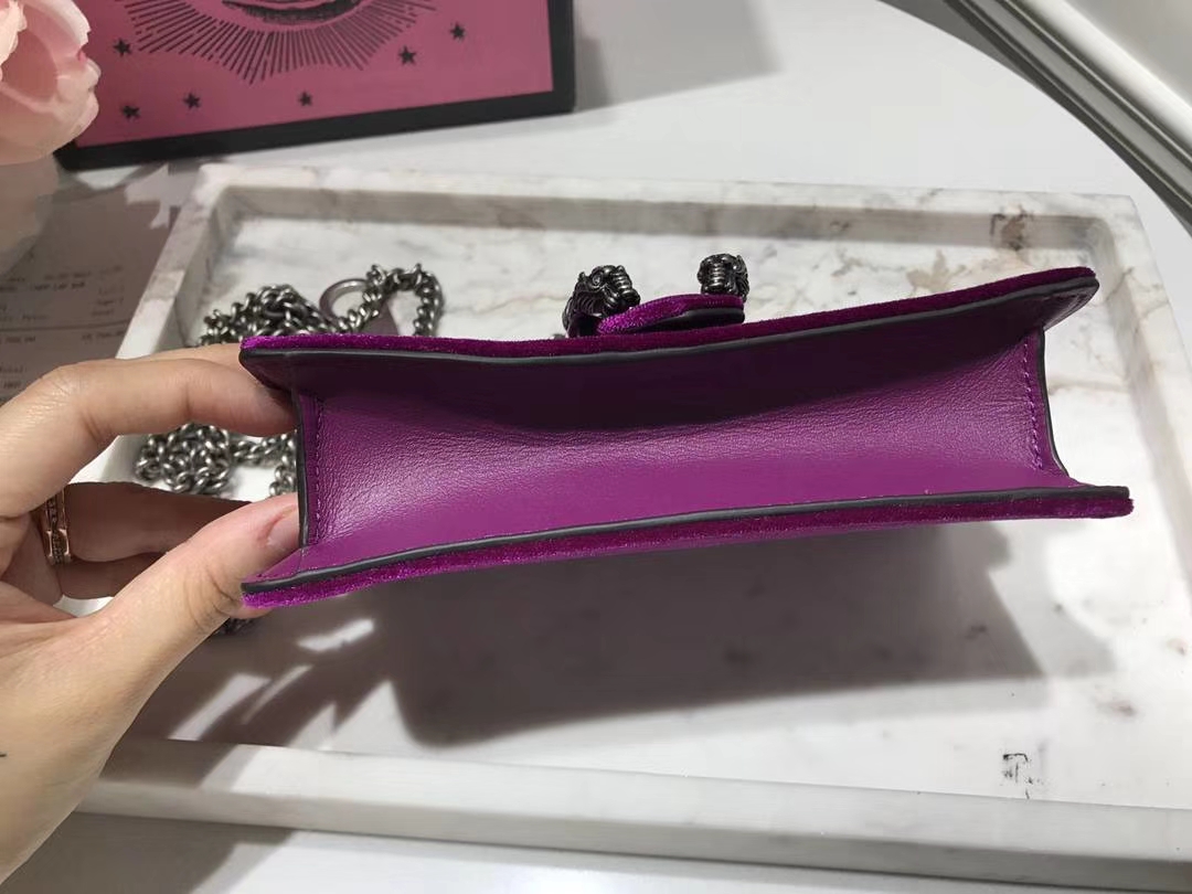 GUCCI 最新Nano Dionysus手袋 476432 紫红色  一款Mini 丝绒酒神包 可爱又迷你 夏天不可缺 16.5cm