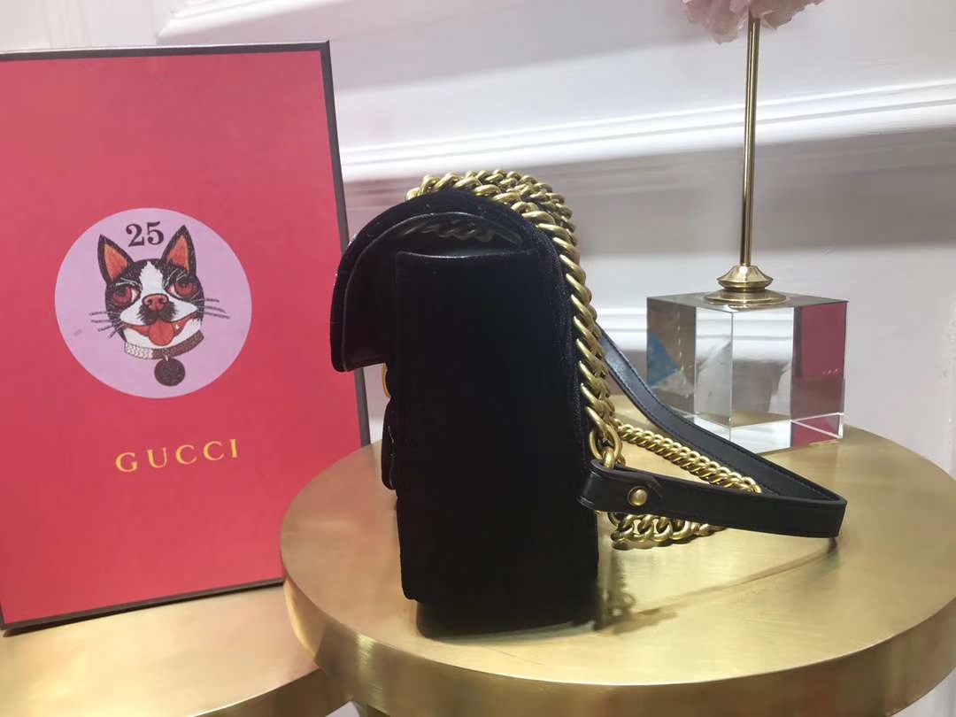 GUCCI（古驰）Marmont特别系列手袋 443497 黑色 闪亮的金属感亮片刺绣 26cm