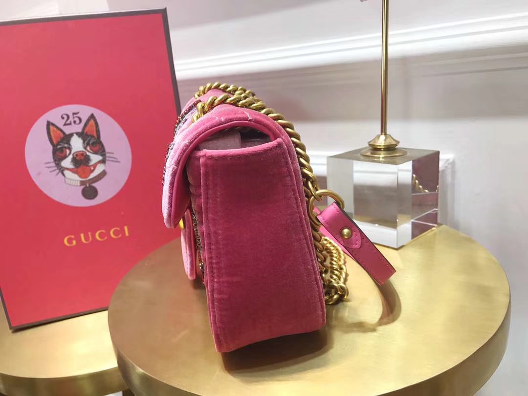 GUCCI（古驰）Marmont特别系列手袋 443497 深粉色 闪亮的金属感亮片刺绣 26cm